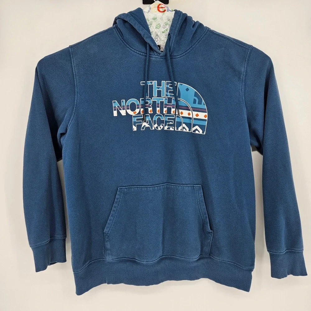 The North Face Hoodie Mens XL Blue‎ Aztec Pullover Fleece Outdoors Hiking
